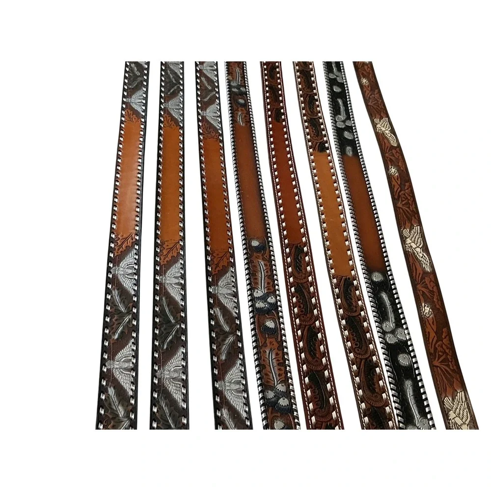 Lot of 8‎ Vintage Western Tooled Leather Belts Eagle Floral Laced Edge Brown Tan